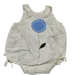 Vintage Y2K Talbots Kids Baby Girl White Flower Bubble Romper Outfit 3-6 Preppy